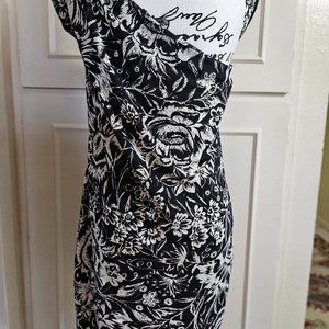Mango one shoulder black and white floral dress
